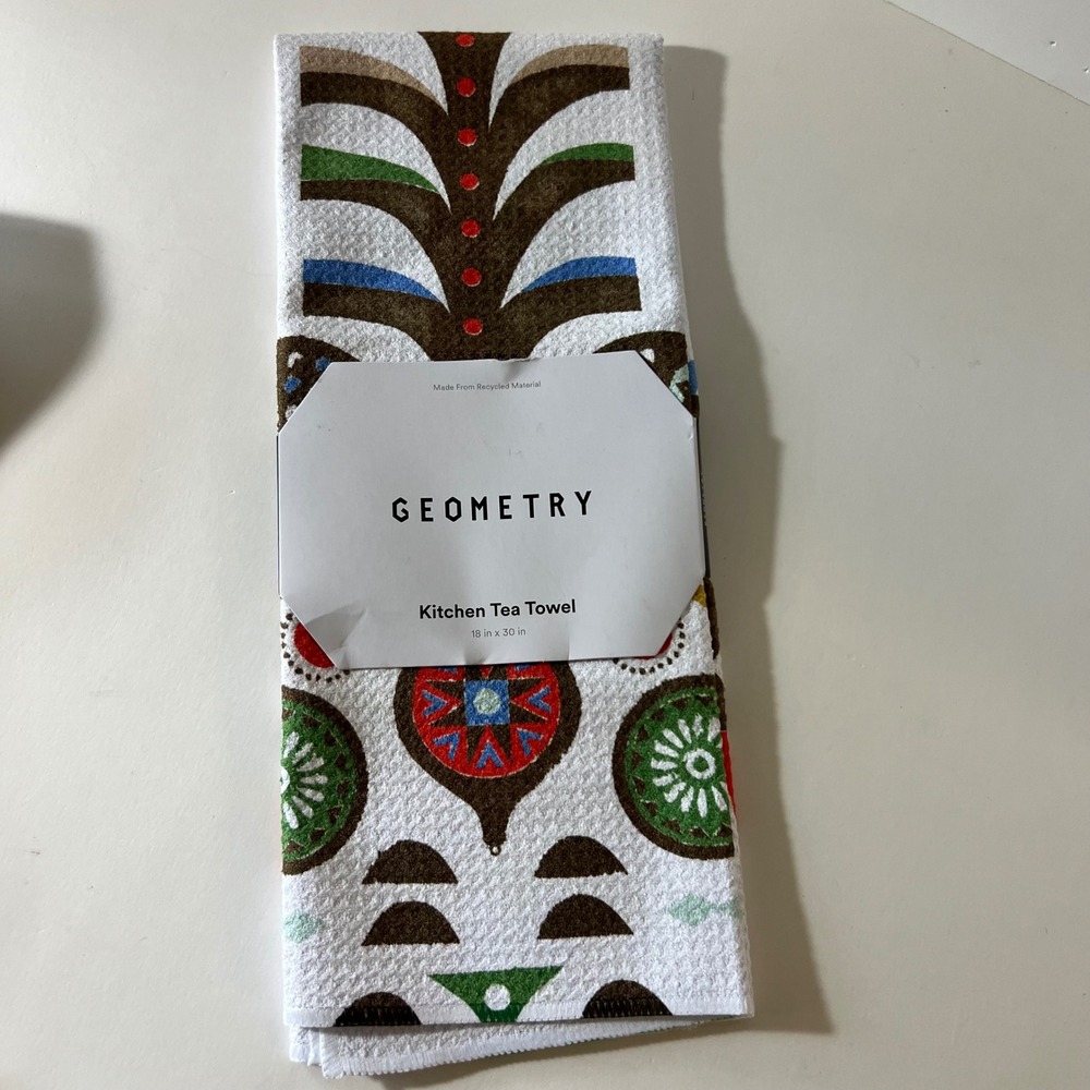 Geometry Everfolk Kitchen Tea Towel Folk Art Inspired 18 x 30" NIP